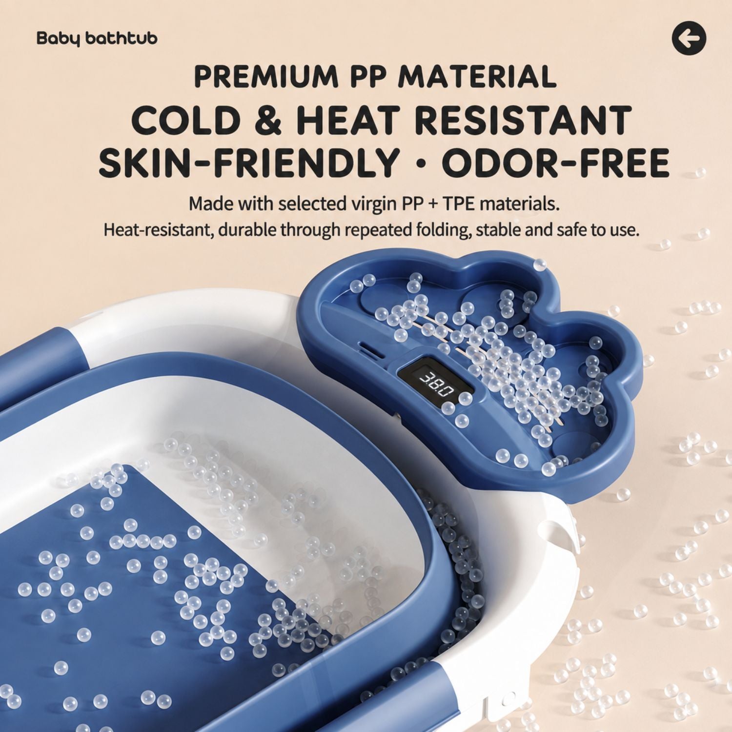 Ready Stock Foldable Baby Bathtub with Bath Cushion & Digital Temp Display for Newborn Toddler