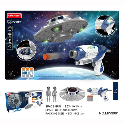 Kids Space Soft Bullet Gun Flying Gyro Gun UFO Return Capsule Light Effects - Little Kooma