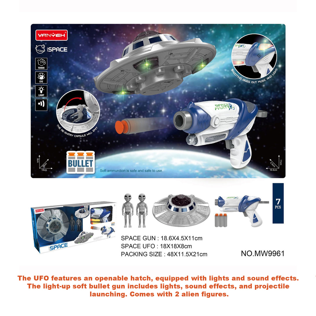Kids Space Soft Bullet Gun Flying Gyro Gun UFO Return Capsule Light Effects - Little Kooma