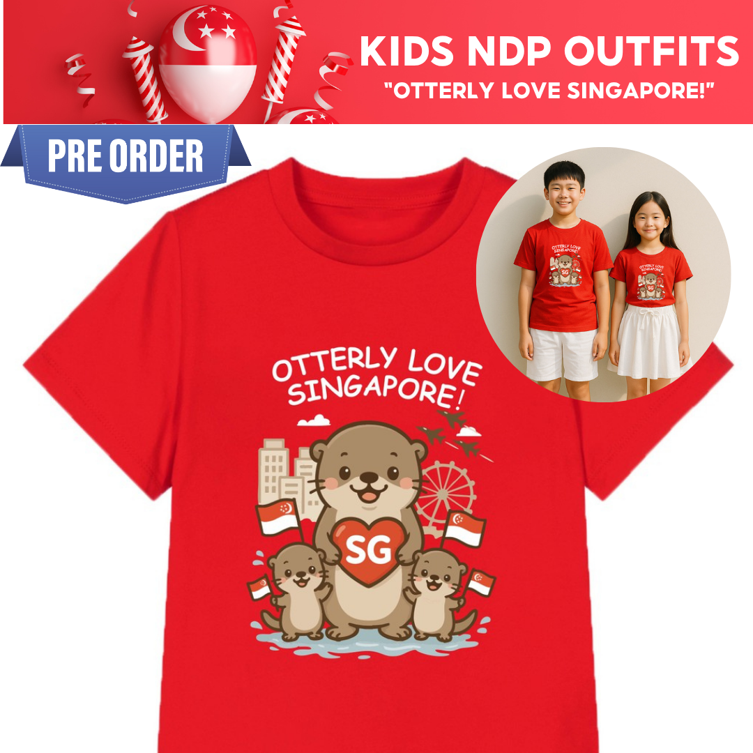 [PRE-ORDER] National Day NDP Red Top - Baby Kids Red T-shirt Cute Otters Otterly Love Singapore National Day Top Outfit