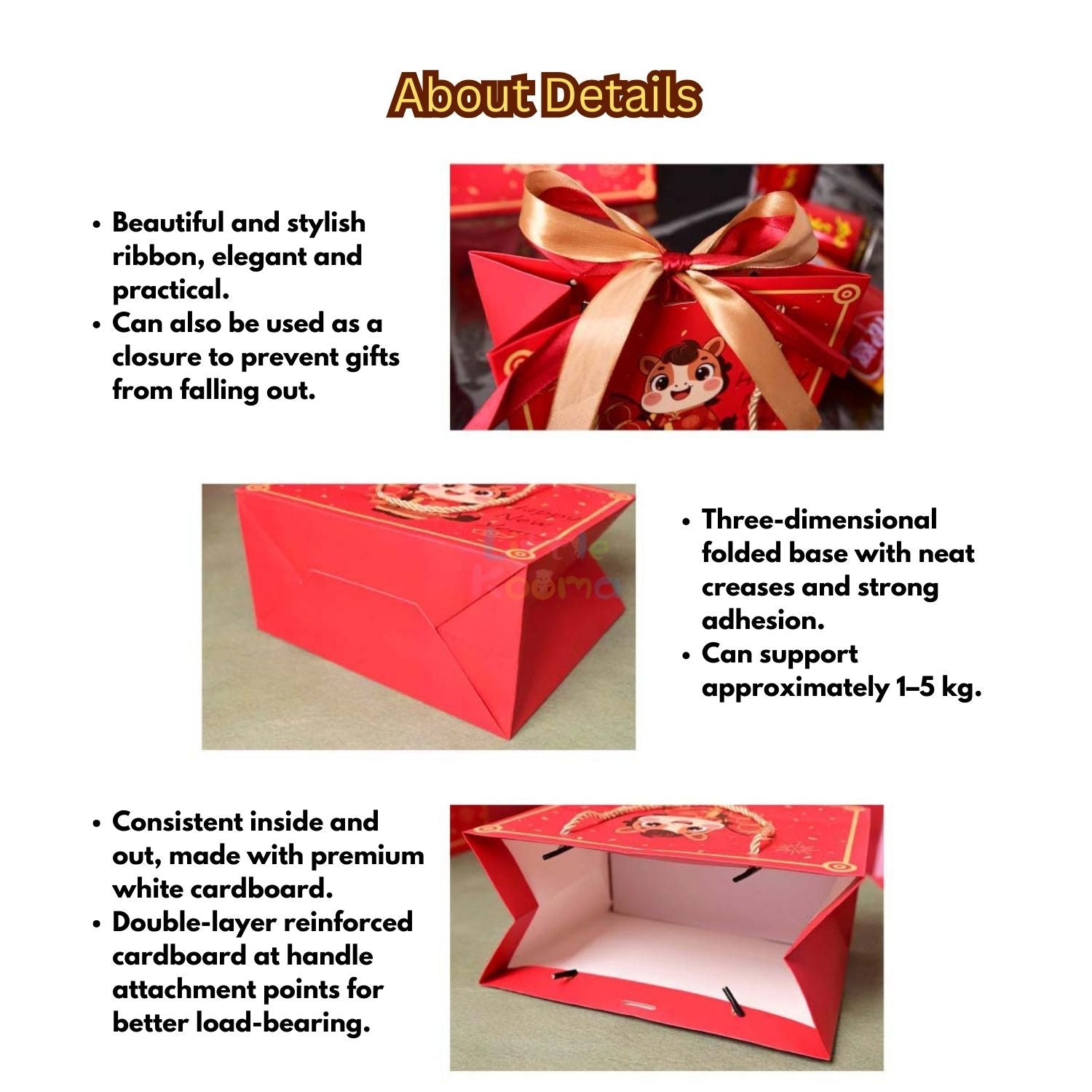 Ready Stock CNY Horse Year Gift Bag Paper Carrier Bag with Ribbon Bow Handle (4 Sizes)