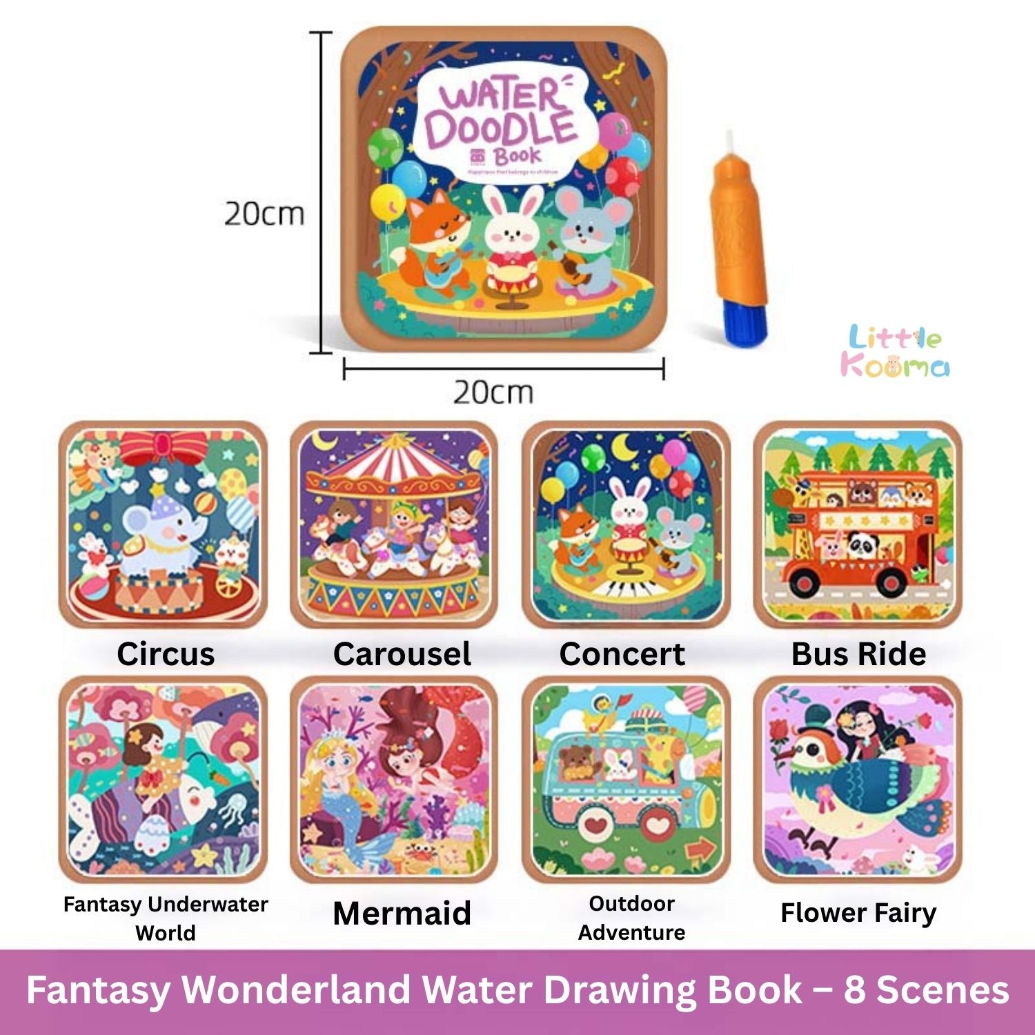 Ready Stock Kids Magic Water Doodle Book Reusable Mess-Free Drawing Foldable 3Y+ - Little Kooma