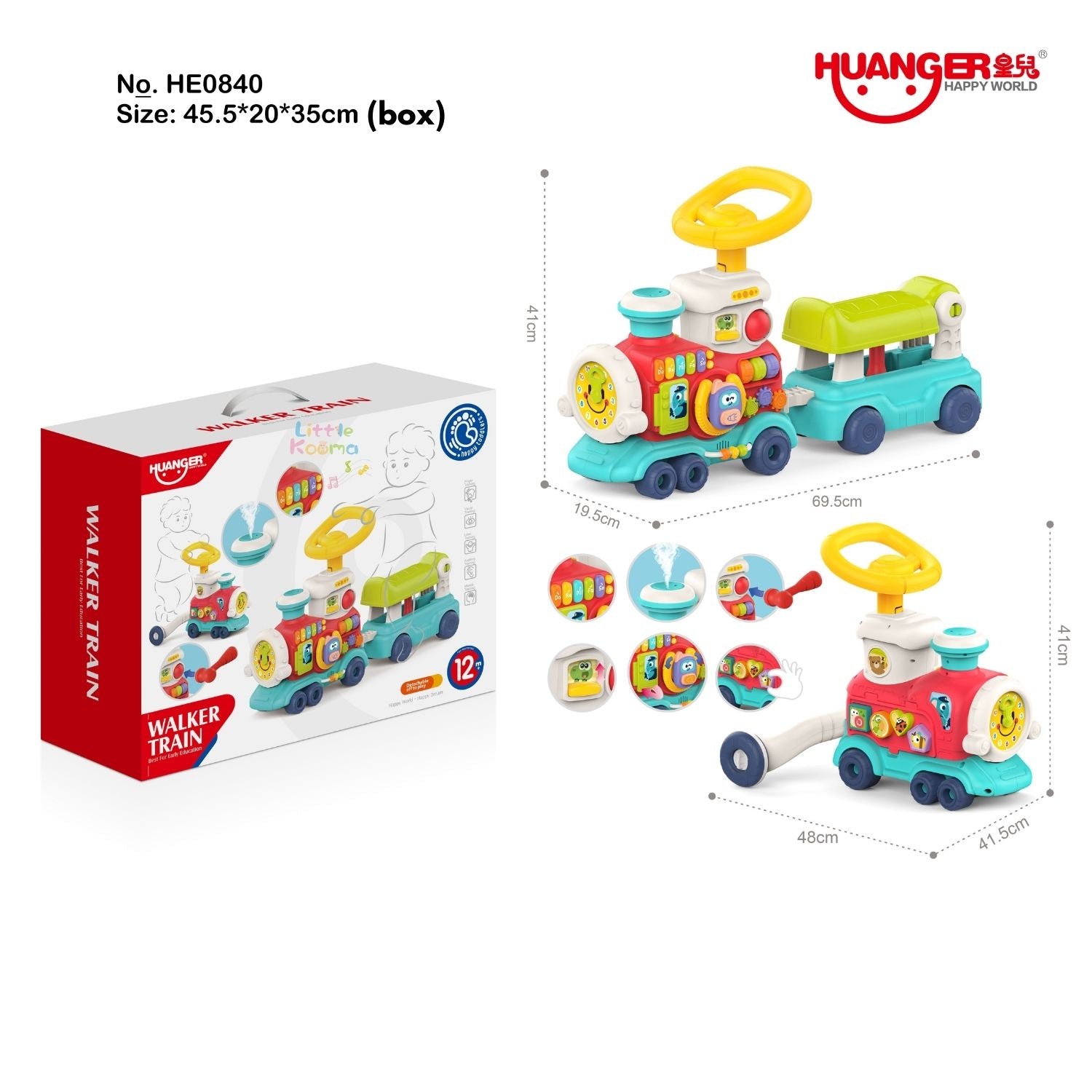 Baby Newborn Unisex Gift 5-in-1 Baby Walker Ride-On Train Toy & Preserved Flowers Hand Bouquet For Mum