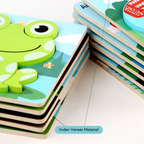 Wooden Toddler Animal Vehicle Puzzles w Handles Educational Montessori Puzzles Toys - Little Kooma