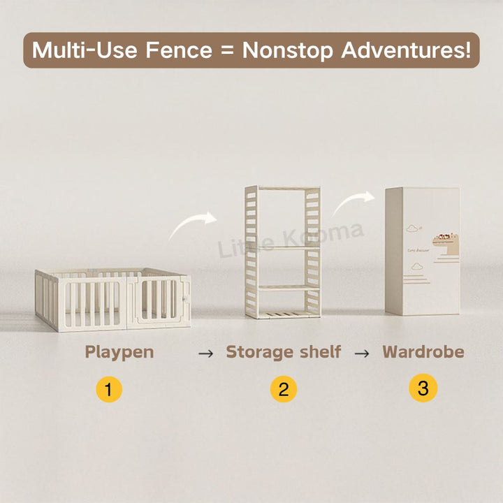 3-in-1 Kids Playpen | Converts to Storage Shelf & Wardrobe | HDPE Safety Fence with Door Lock | Baby Play Yard