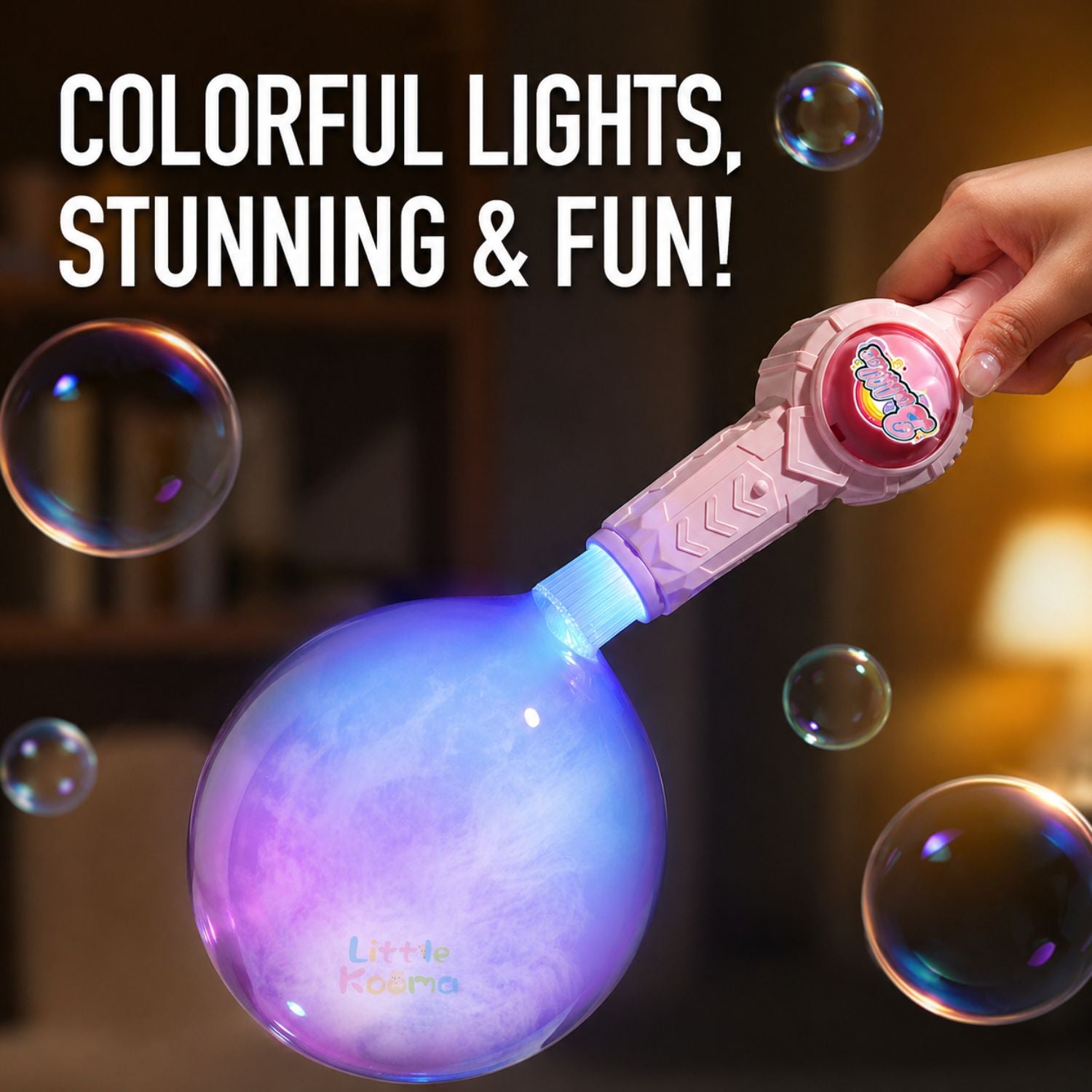Ready Stock Smoke Bubble Toy Auto Bubble Gun LED Light Smackable Bubble Maker Kids Outdoor Toy - Little Kooma