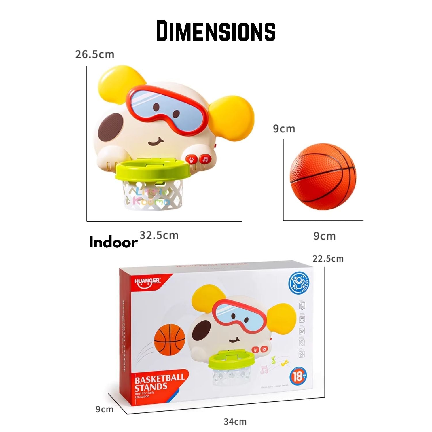 Ready Stock Kids Basketball Hoop Wall-Mounted Adjustable Height Silent Ball Toy with Music - Little Kooma
