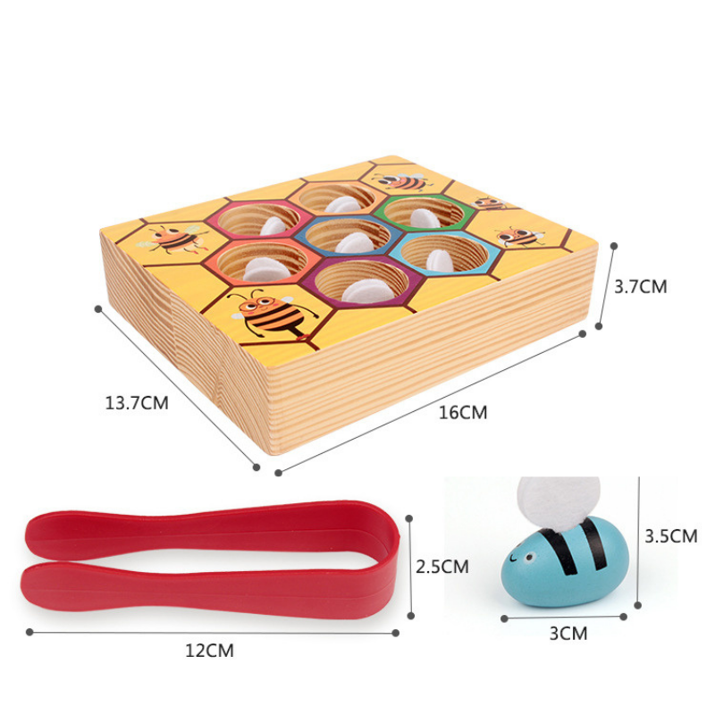 Montessori Early Education Wooden Bug Catching Game Preschool Educational Role-Playing Toy for Color Recognition and Bee Clipping 3 Years + - Little Kooma