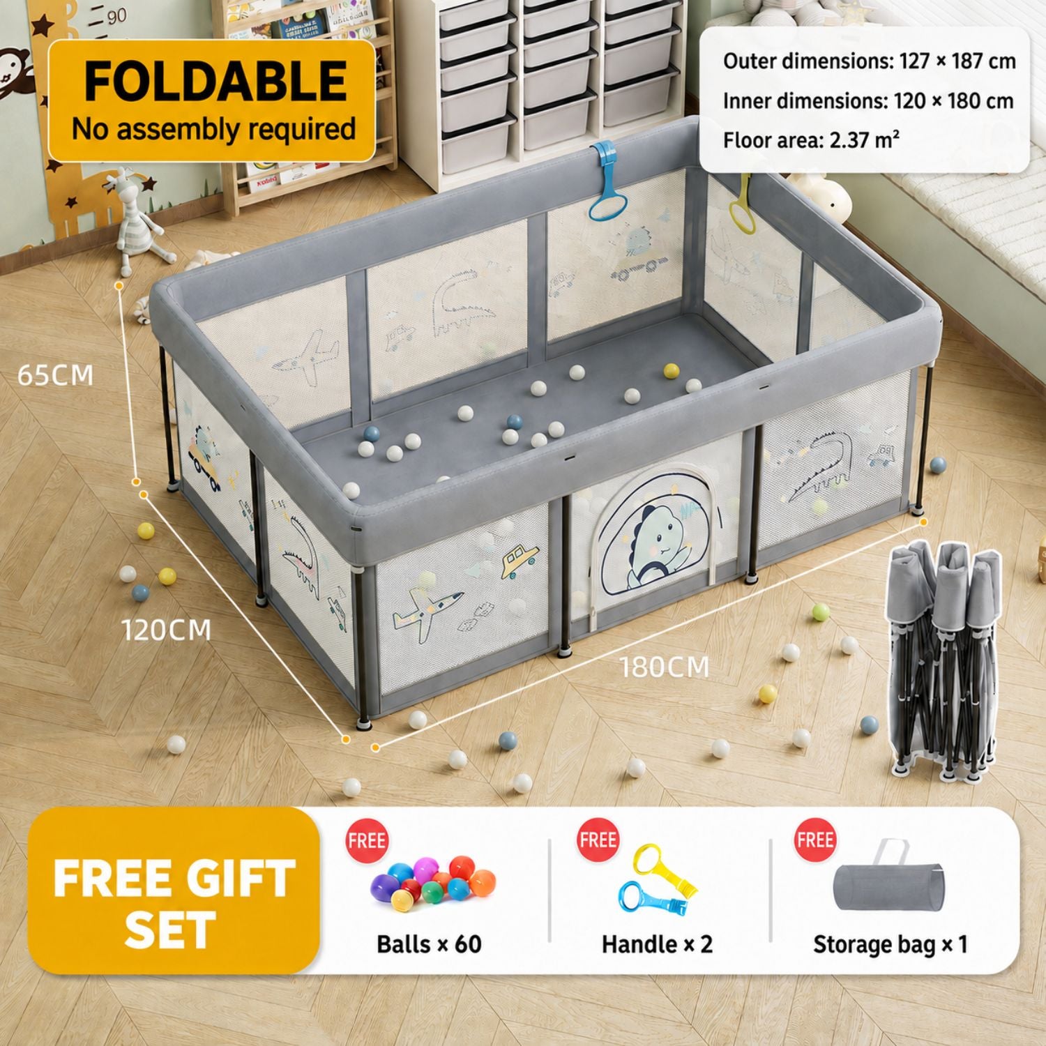 [SG Ready Stock] Foldable Baby Playpen No Assembly Portable Kids Play Yard Ball Pit Safety Fence