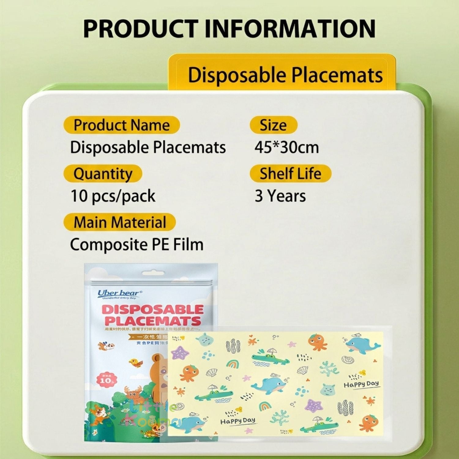 Ready Stock Disposable Baby Placemats Waterproof Oil-Proof Non-Slip Sticky Table Mat 10pcs Pack - Little Kooma