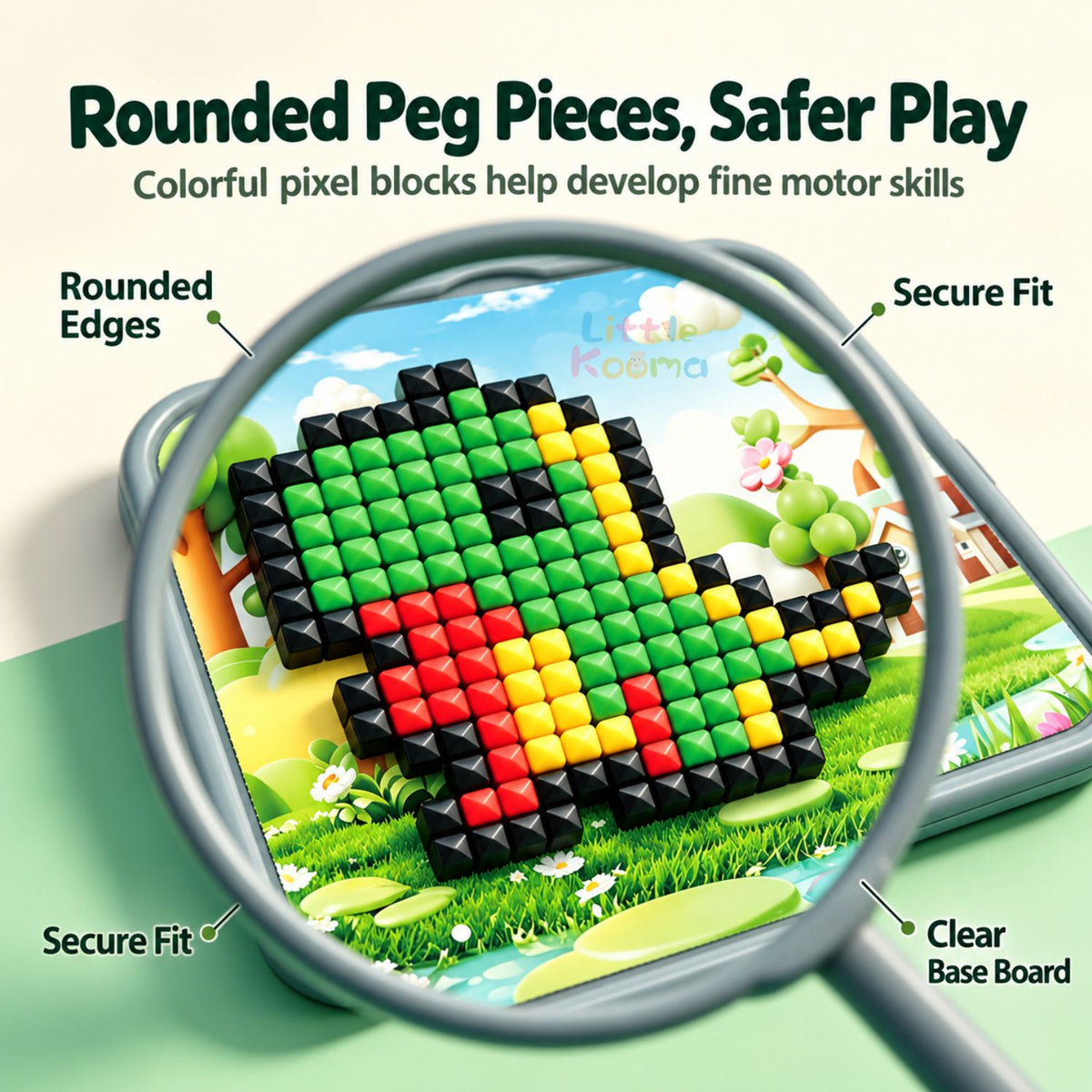 3D Peg Art Puzzle for Kids 420pcs Mushroom Peg Mosaic Pixel Art Board Educational Toy Age 3+ - Little Kooma