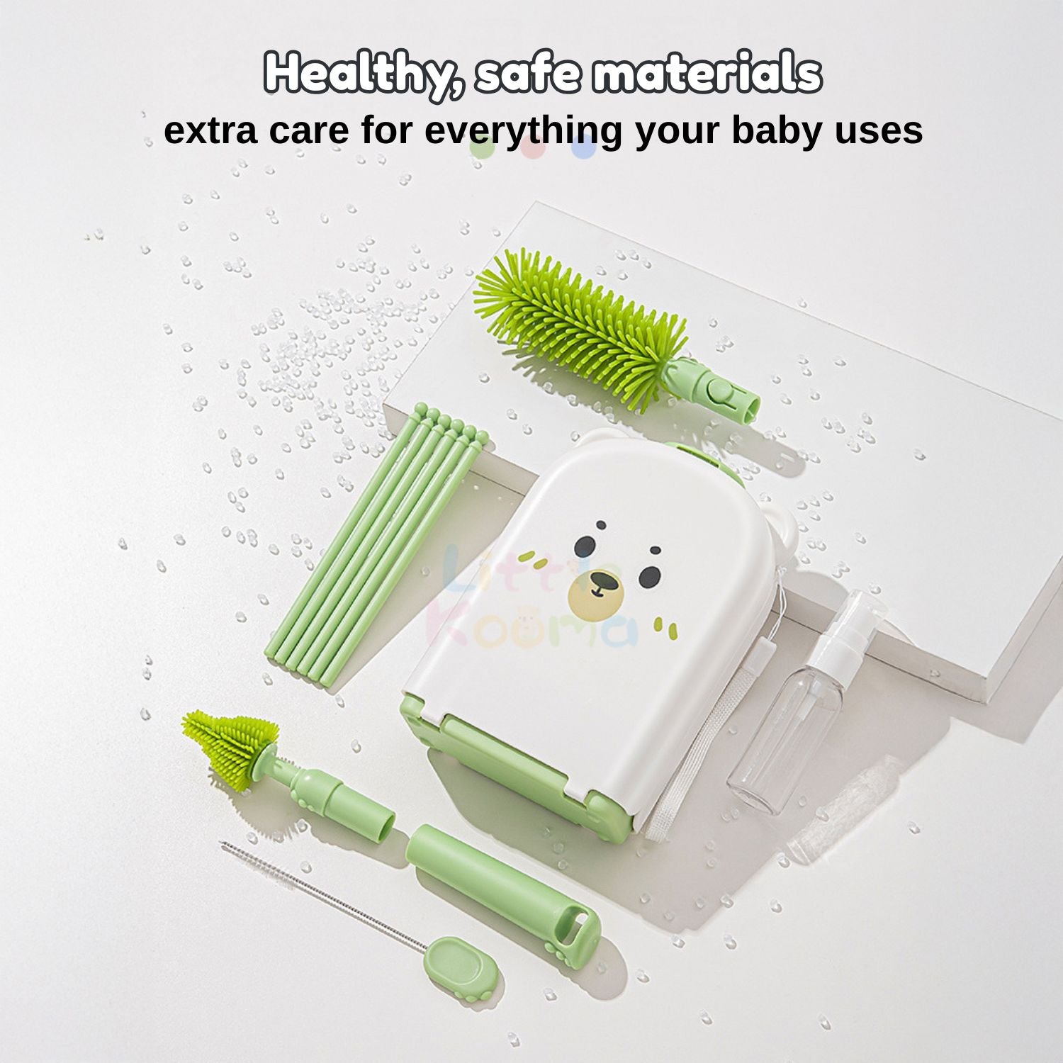 Ready Stock Baby Bottle Cleaning Brush Set Travel Drying Rack Case Sterilisable Brushes