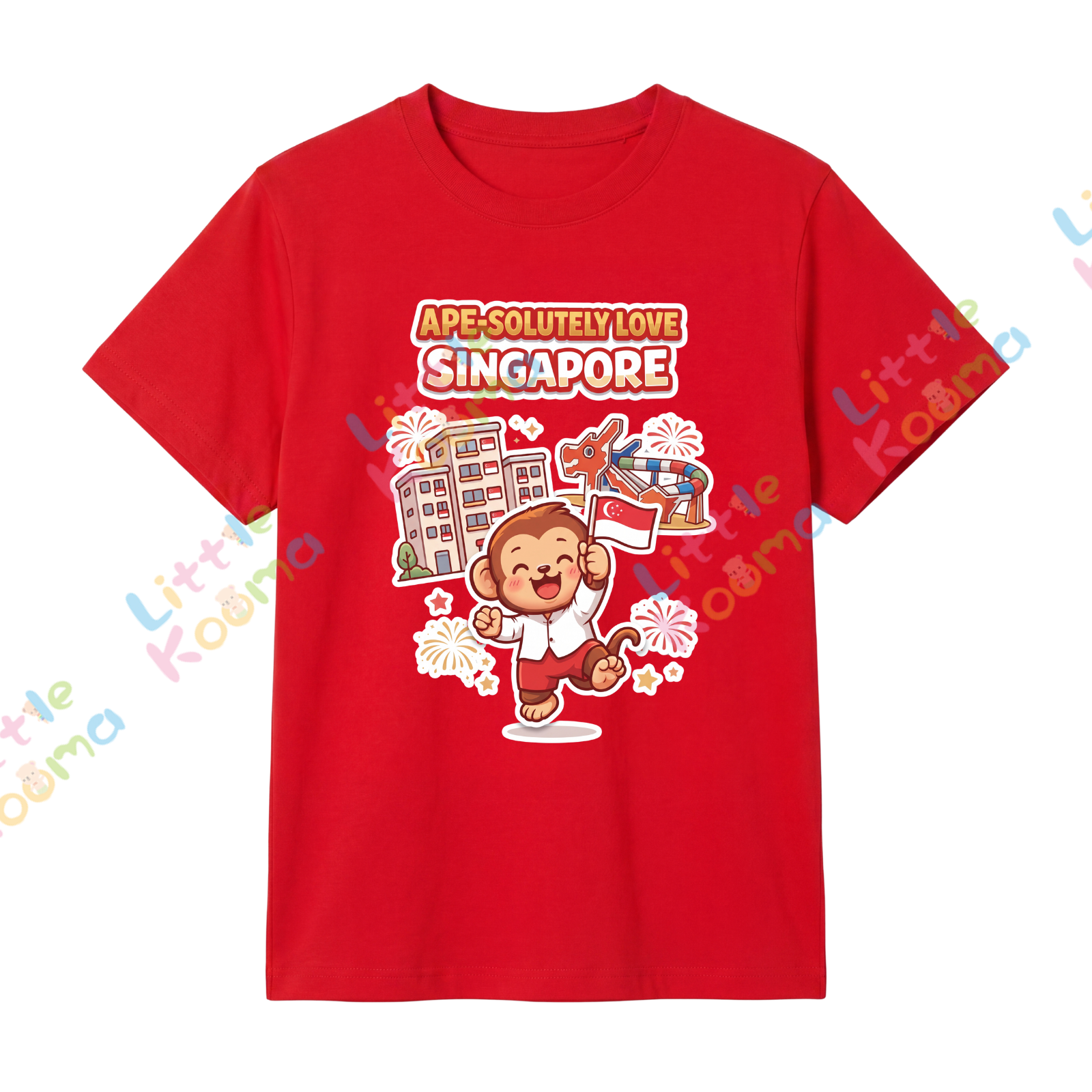 Singapore National Day Kids Red T-Shirt Family Matching Outfit - APE-SOLUTELY Love Singapore - Little Kooma
