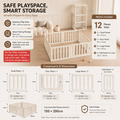 3-in-1 Kids Playpen | Converts to Storage Shelf & Wardrobe | HDPE Safety Fence with Door Lock | Baby Play Yard - Little Kooma