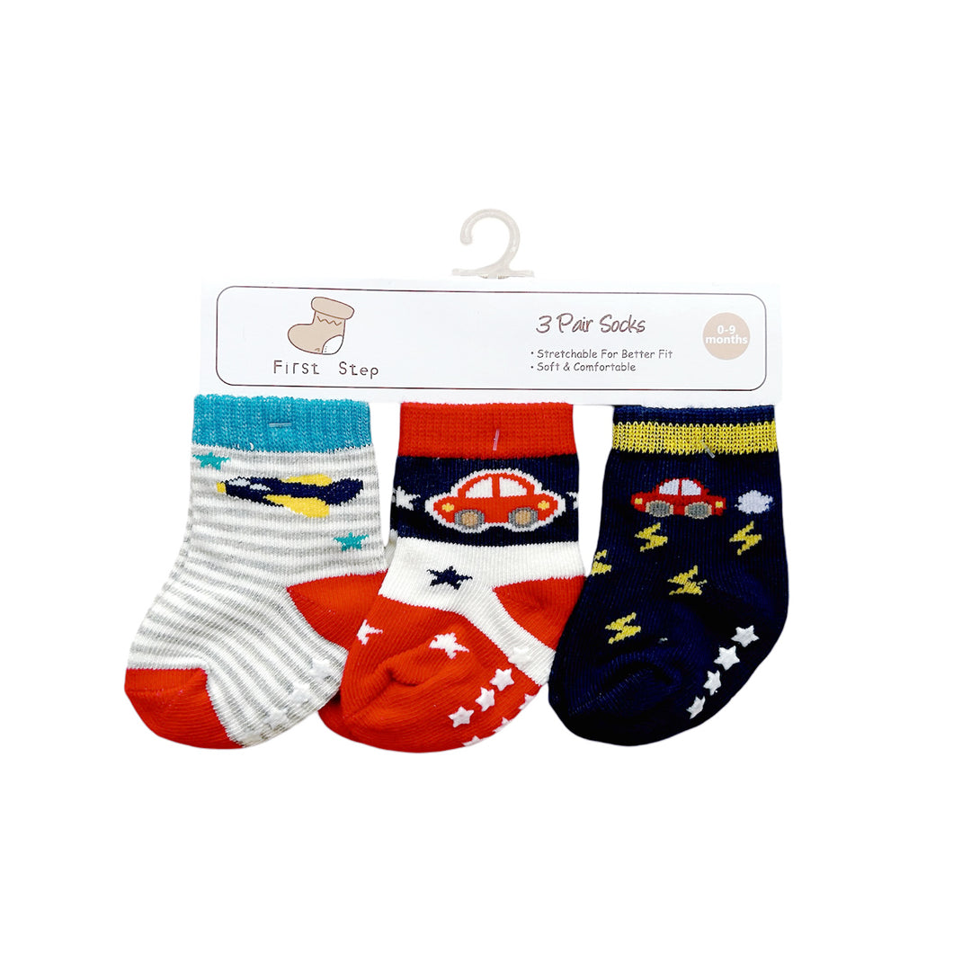 First Step Baby Socks 3 Pairs Pack Anti-slip BC71216 - Little Kooma