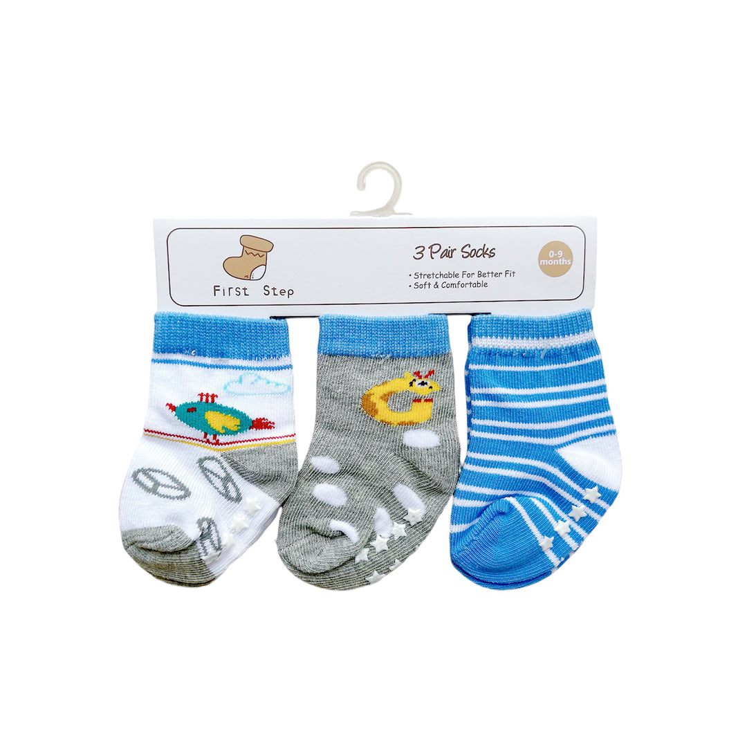 First Step Baby Socks 3 Pairs Pack Anti-slip BC71218 - Little Kooma