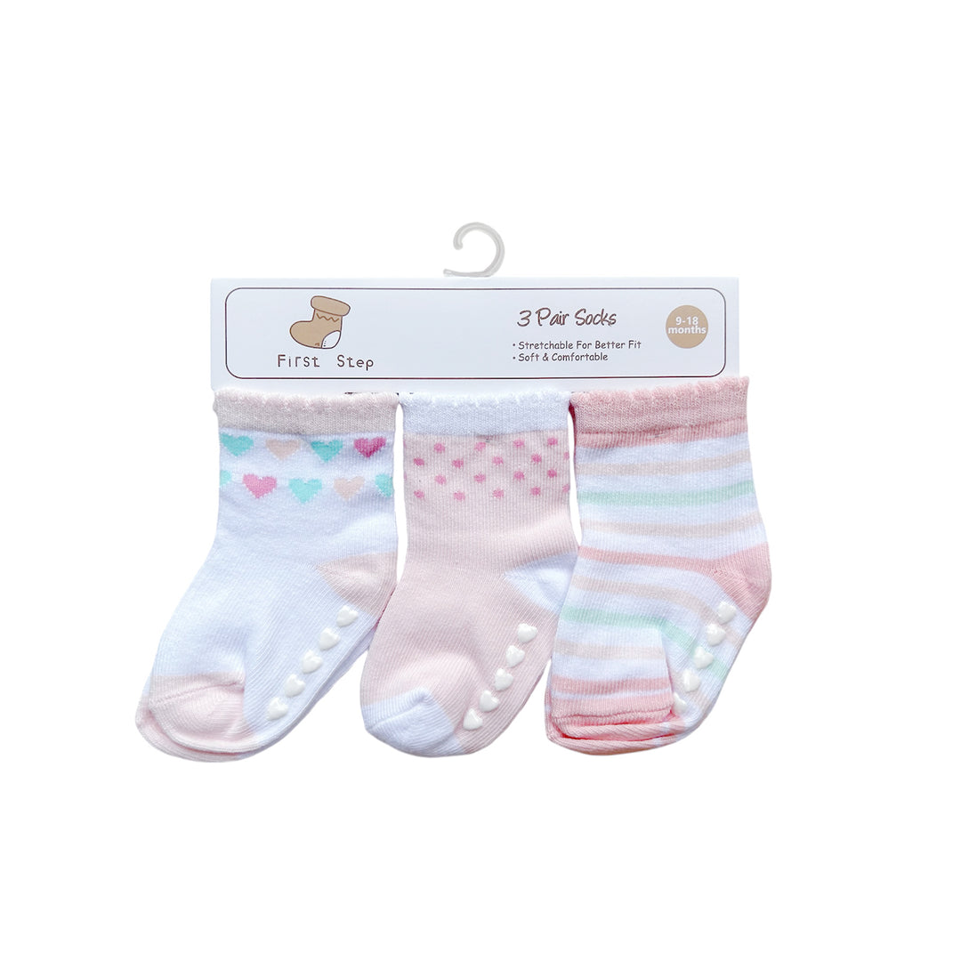 First Step Baby Socks 3 Pairs Pack Anti-slip BC71222 - Little Kooma