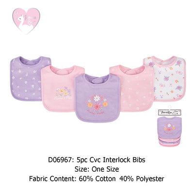 Baby 5pc Interlock Bibs Pink Purple Flowers D06967 - Little Kooma