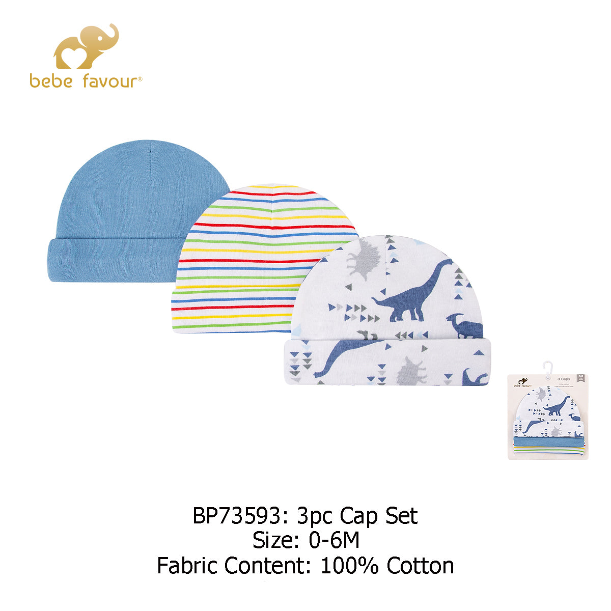 Baby Caps 3 Piece Pack 0-6 months BP73593 - Little Kooma