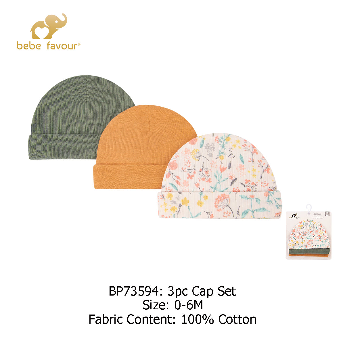 Baby Caps 3 Piece Pack 0-6 months BP73594 - Little Kooma