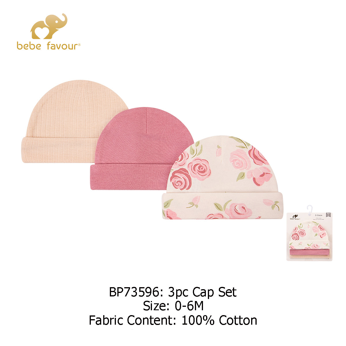 Baby Caps 3 Piece Pack 0-6 months BP73596 - Little Kooma
