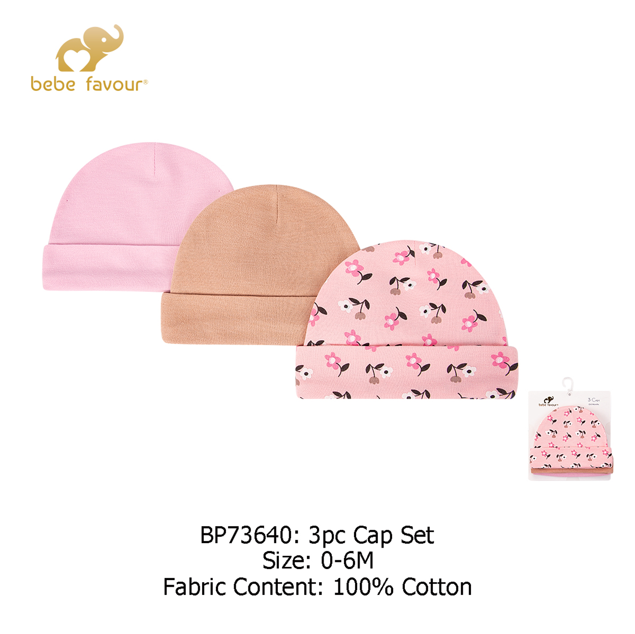 Baby Caps 3 Piece Pack 0-6 months BP73640 - Little Kooma