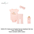 Baby Girl 3 Piece Bodysuit Pants Headband Set DA042-PK - Little Kooma