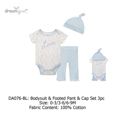 Baby Girl 3 Piece Bodysuit Pants Headband Set DA076-BL - Little Kooma