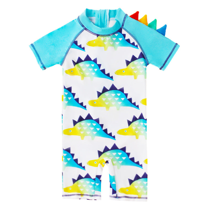 Baby Kids Boy's Zip Printed Dinosaur w Spikes One Piece Swimming Suit - Little Kooma