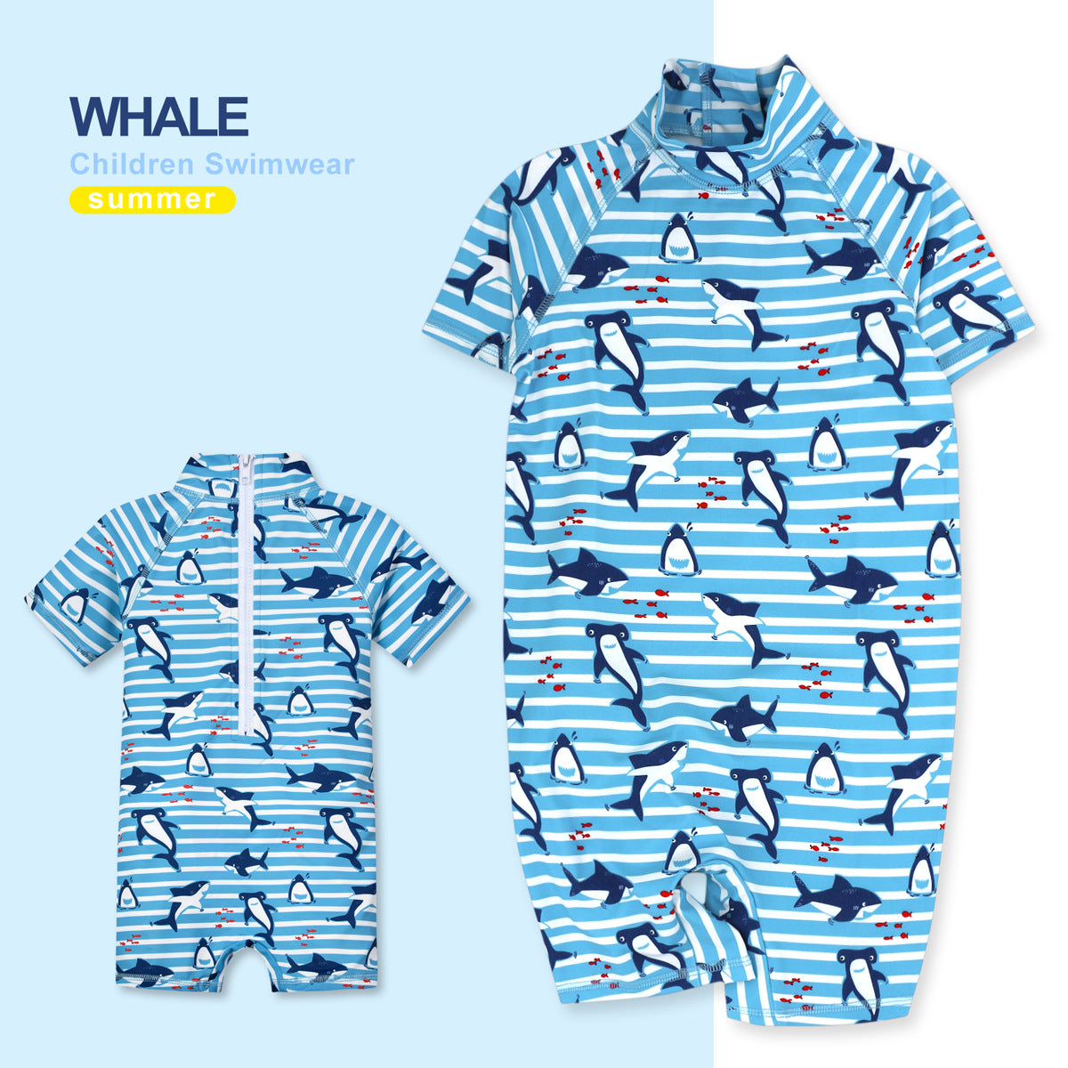 Baby Kids Boy's Zip Printed Whales One Piece Swimming Suit - Little Kooma