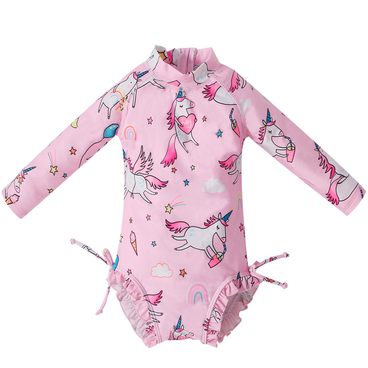 Baby Kids Girl's Zip Printed Unicorn Long Sleeve One Piece Swimming Suit - Little Kooma