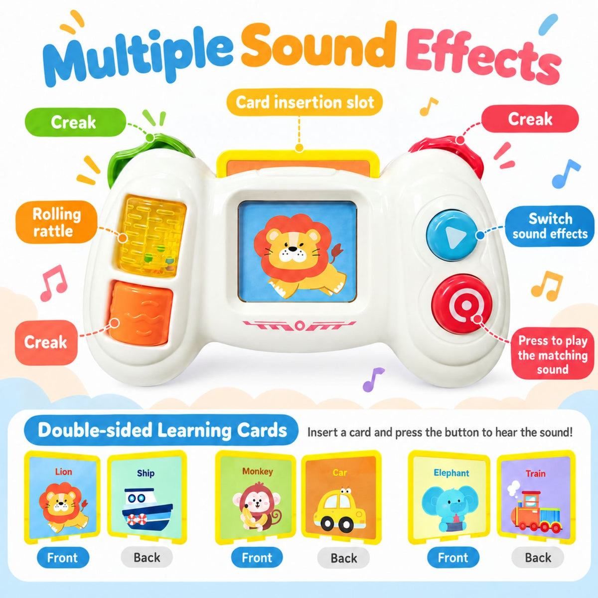 Baby Musical Learning Toy with Flash Cards Interactive Sound Game Console Educational Toy 18M+ - Little Kooma