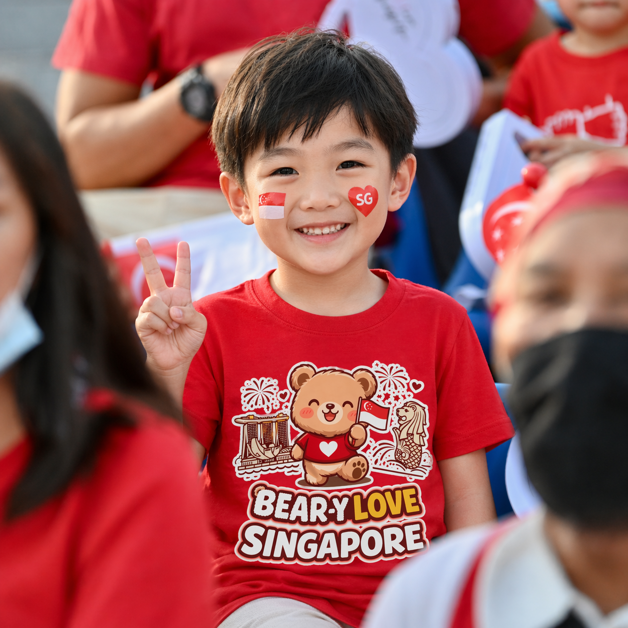 Singapore National Day Kids Red T-Shirt Family Matching Outfit - Bear-y Love Singapore - Little Kooma