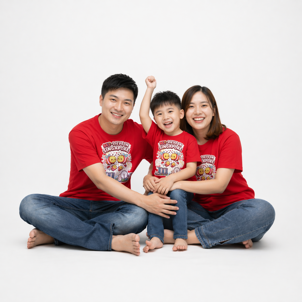 Singapore National Day Kids Red T-Shirt Family Matching Outfit - Bee-lieve in Singapore - Little Kooma