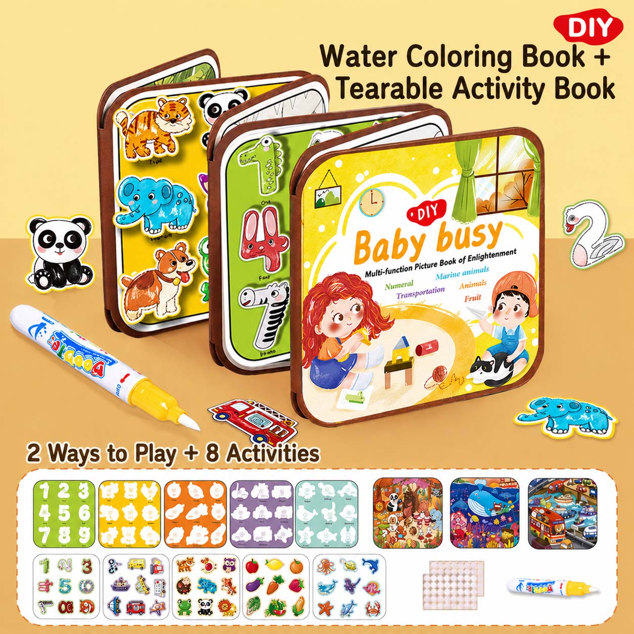 Ready Stock Kids Magic Water Doodle Book Reusable Mess-Free Drawing Foldable 3Y+ - Little Kooma