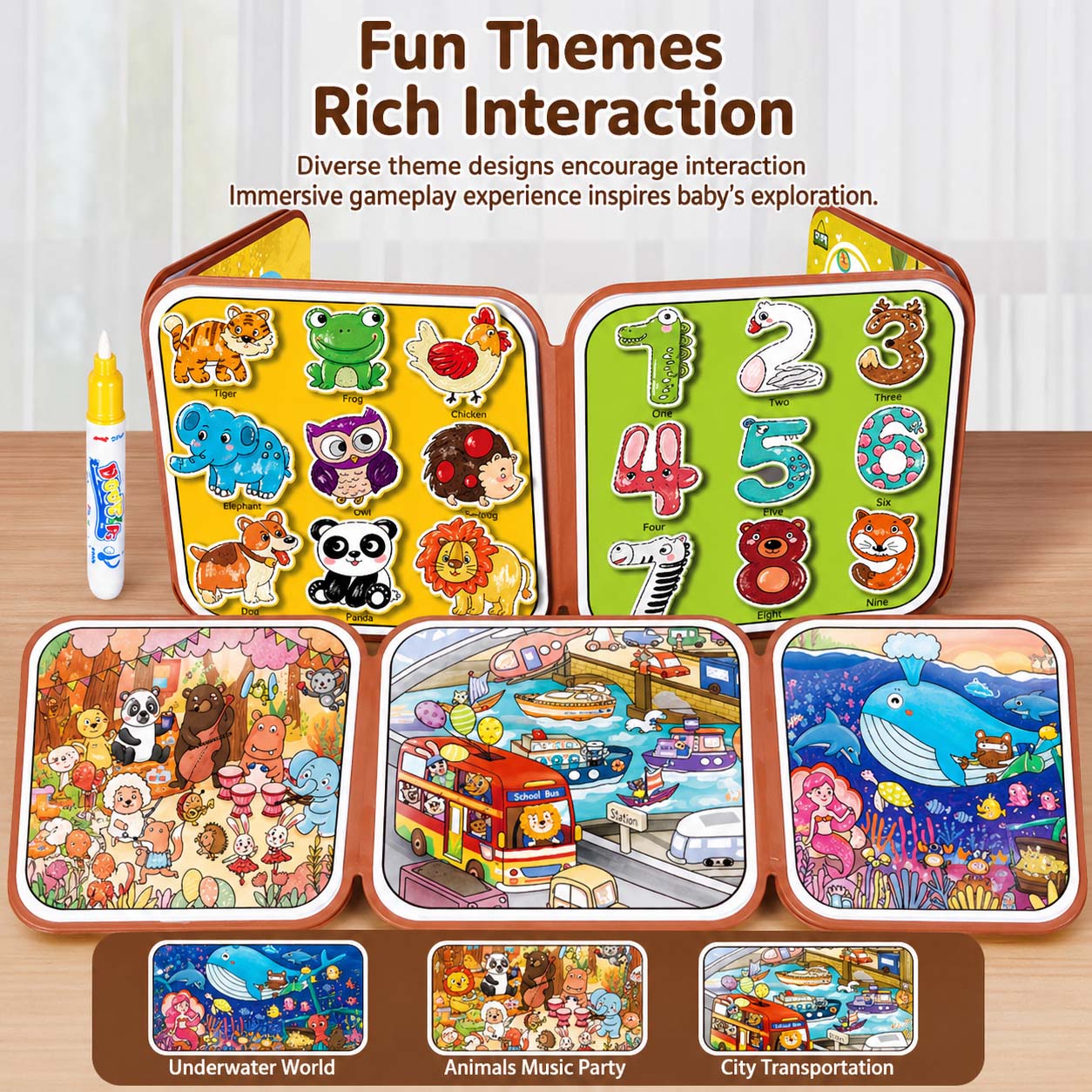 Ready Stock Kids Magic Water Doodle Book Reusable Mess-Free Drawing Foldable 3Y+ - Little Kooma