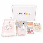 New Born Baby Girl Little Kooma Brand Gift Box Pink Elephant Dotted Blanket Hooded Towel Hand Rattle Gift Box Set