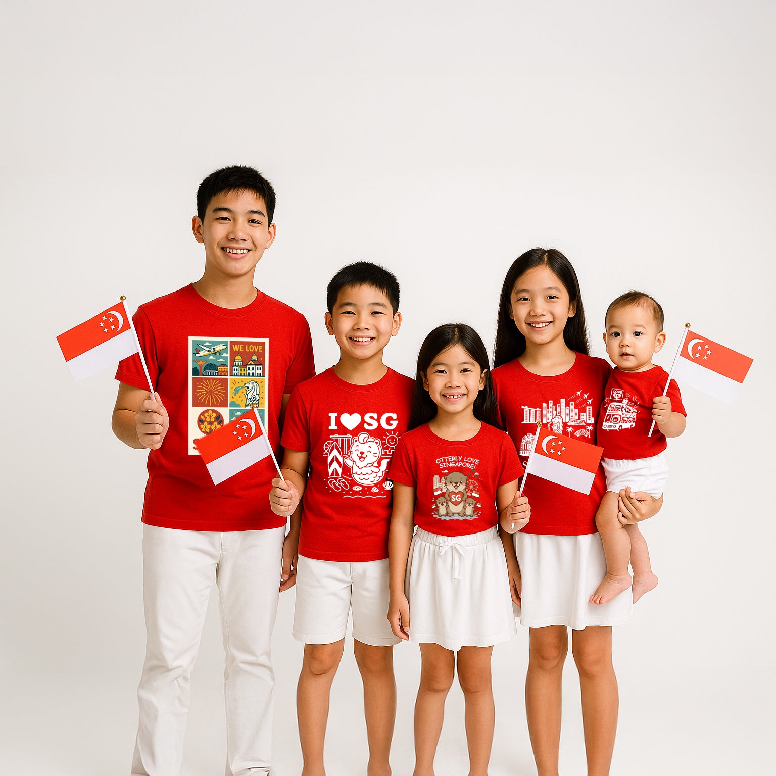 National Day NDP Red Top - Baby Kids Red T-shirt Retro Pop-art Style with Merlion Skyline Plane Icons National Day Top Outfit