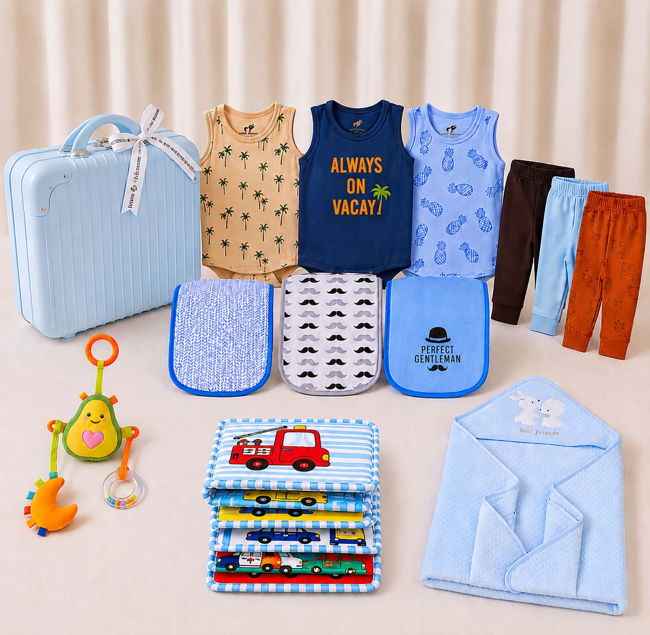 New Born Baby Boy Avocado LED Light Layette Suitcase Mummy Makeup Box Gift Hamper Gift Box Set - Little Kooma