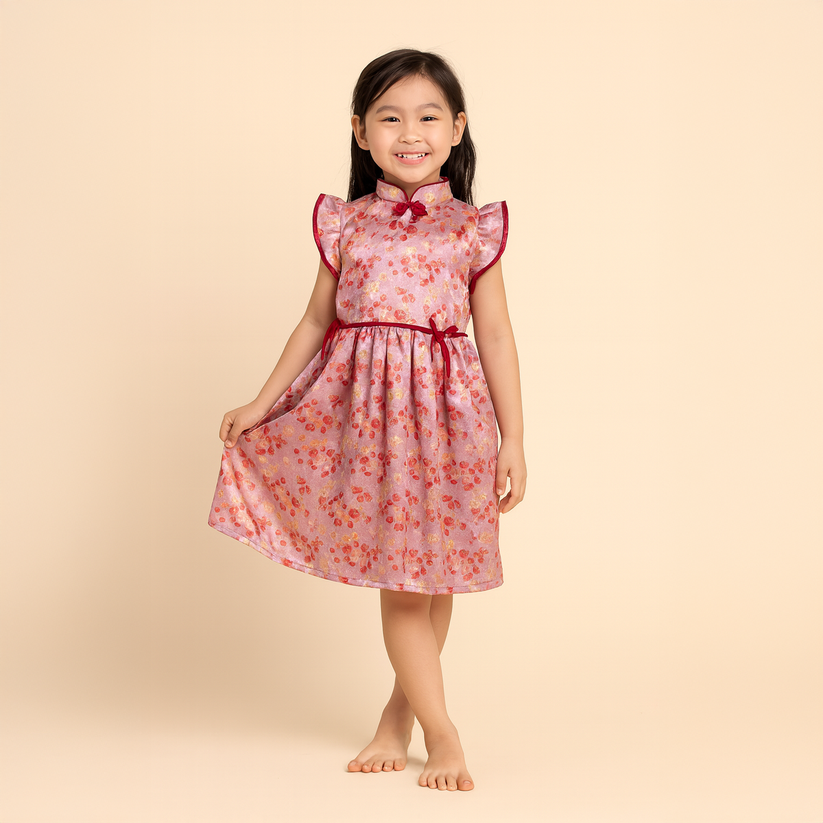 Singapore Souvenir Gift Purple w Flowers Baby Kids Girl Cheongsam Dress 0849