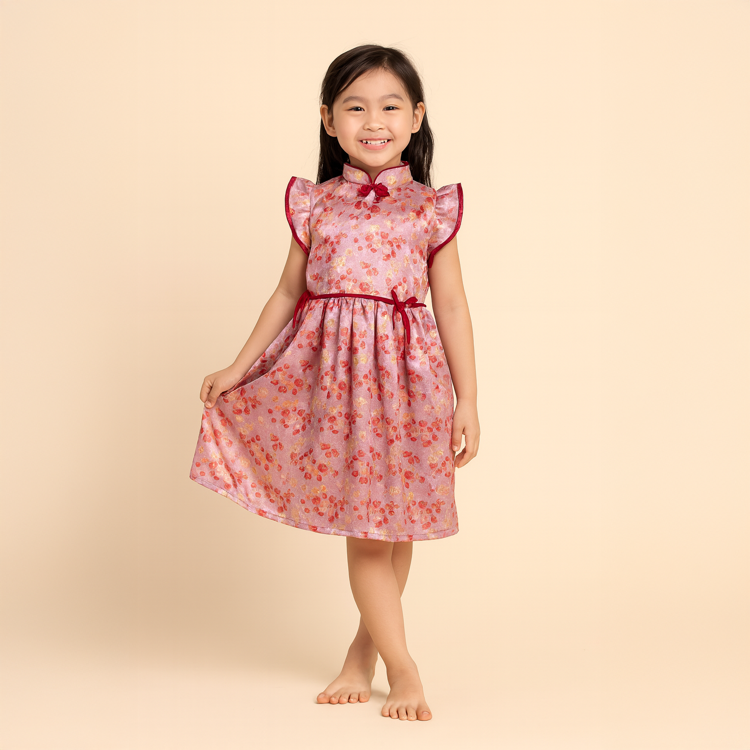 Singapore Souvenir Gift Purple w Flowers Baby Kids Girl Cheongsam Dress 0849