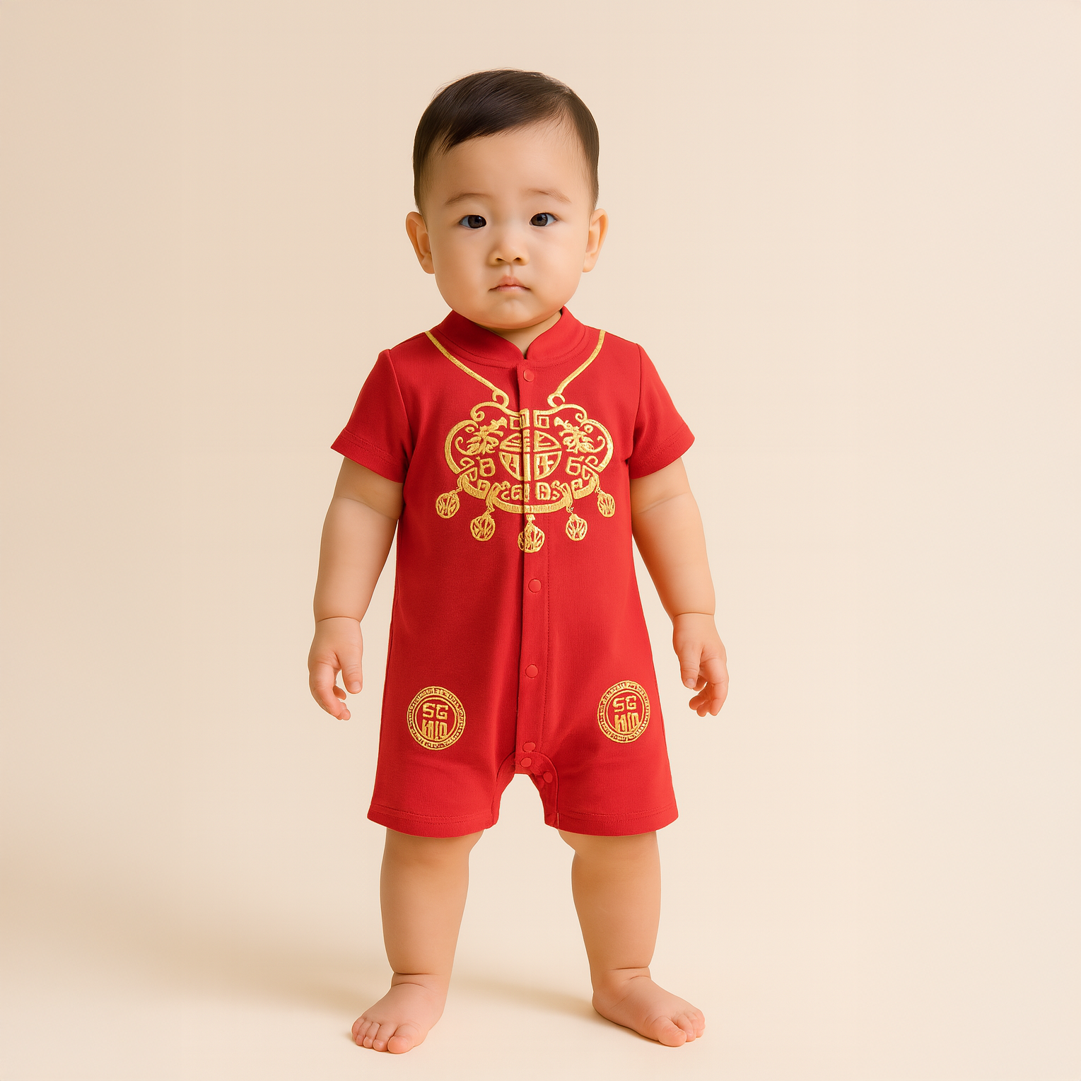 Singapore Souvenir Gift Baby Unisex Red Cheongsam Romper Ruyi Lock Chinese New Year Outfit - Little Kooma