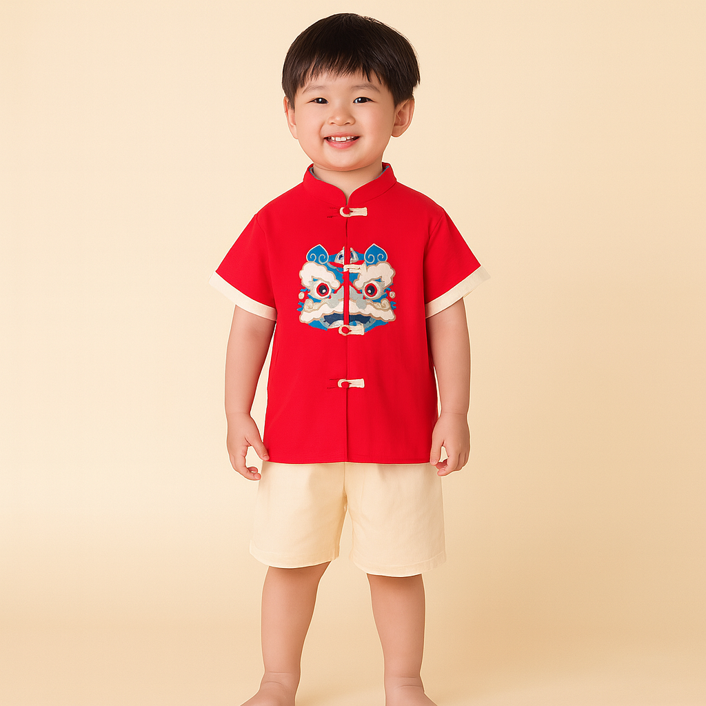 Singapore Souvenir Gift Baby Kids Boys Cheongsam Set Dancing Lion Top n Shorts CNY Chinese New Year Outfit