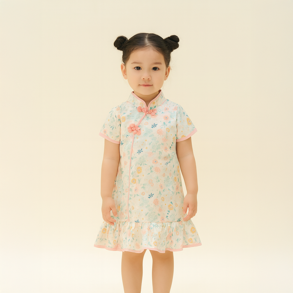 Singapore Souvenir Gift Chinese New Year Traditional Cheongsam Baby Girl Beige Floral CNY Cheongsam Dress 0820