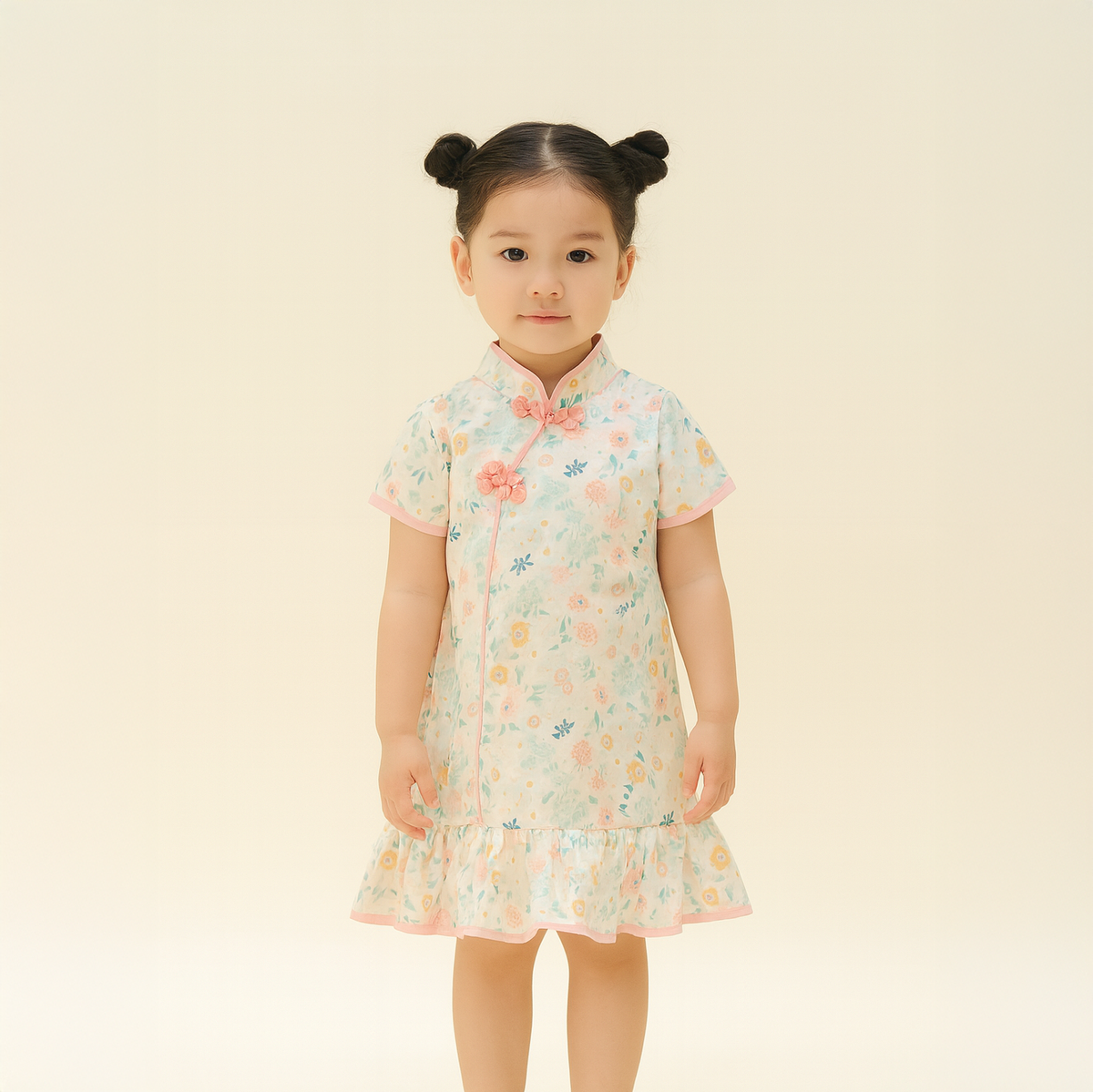 Singapore Souvenir Gift Chinese New Year Traditional Cheongsam Baby Girl Beige Floral CNY Cheongsam Dress 0820