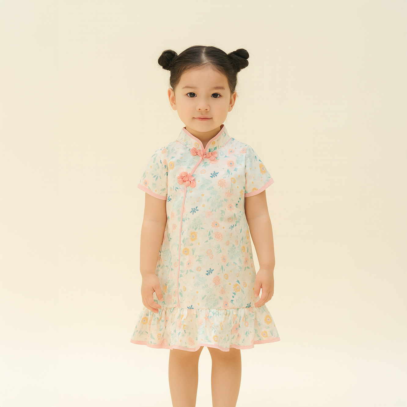 Singapore Souvenir Gift Chinese New Year Traditional Cheongsam Baby Girl Beige Floral CNY Cheongsam Dress 0820