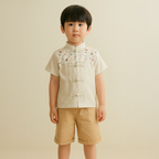 Singapore Souvenir Gift Blossom Harmony Collection Baby Kids Boys Beige Cheongsam Set Little Flower Prints Top n Shorts CNY Chinese New Year Outfit 0819 - Little Kooma