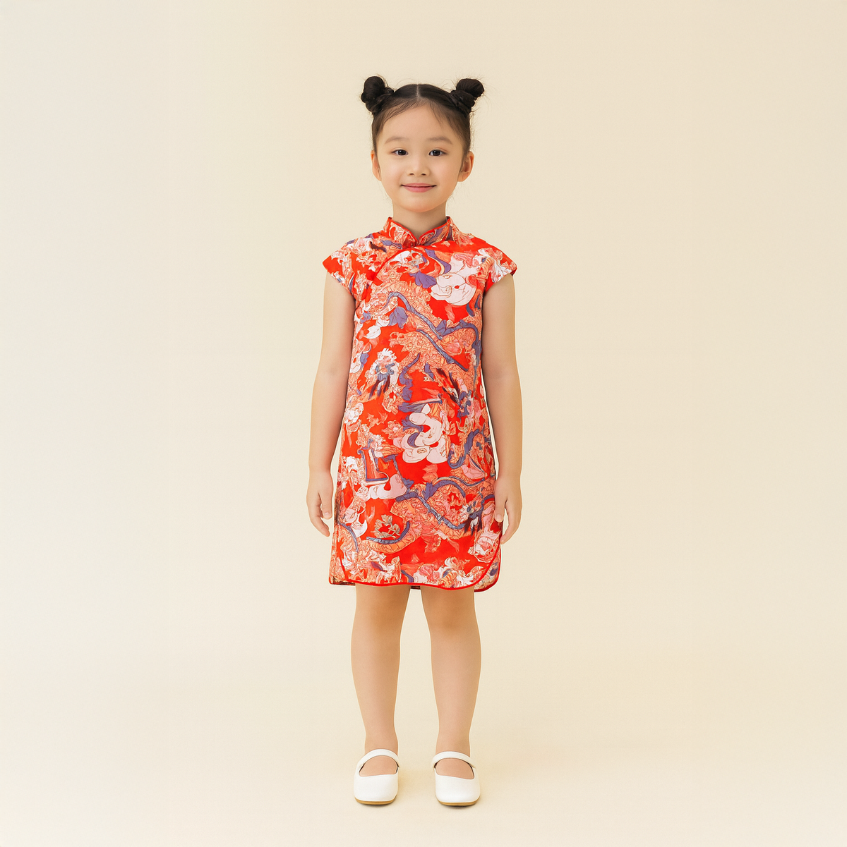 Singapore Souvenir Gift Dragon Dynasty Ensemble Baby Kids Girl Blue n Red Cheongsam Dress w Dragon Prints 0803