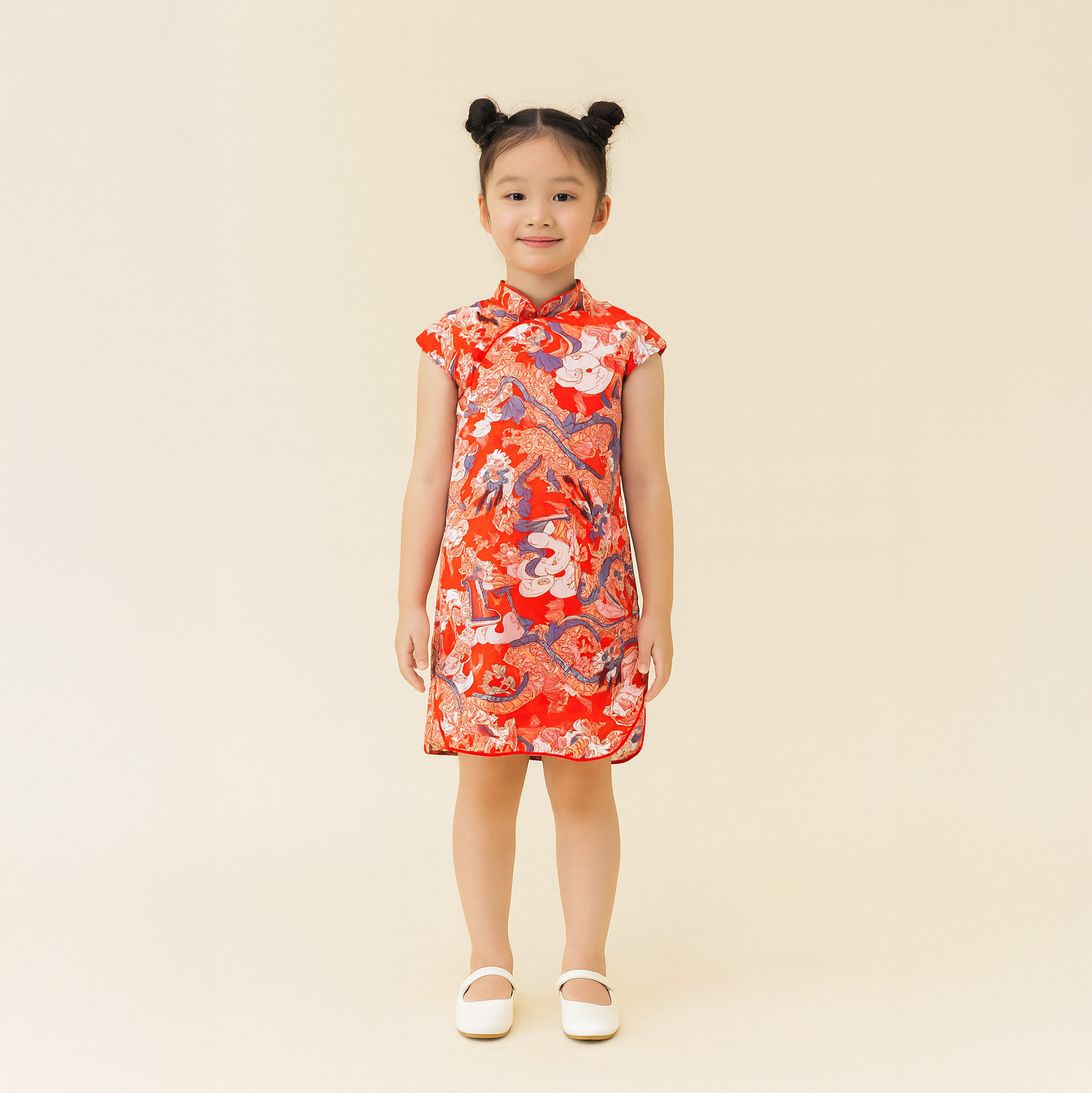 Singapore Souvenir Gift Dragon Dynasty Ensemble Baby Kids Girl Blue n Red Cheongsam Dress w Dragon Prints 0803