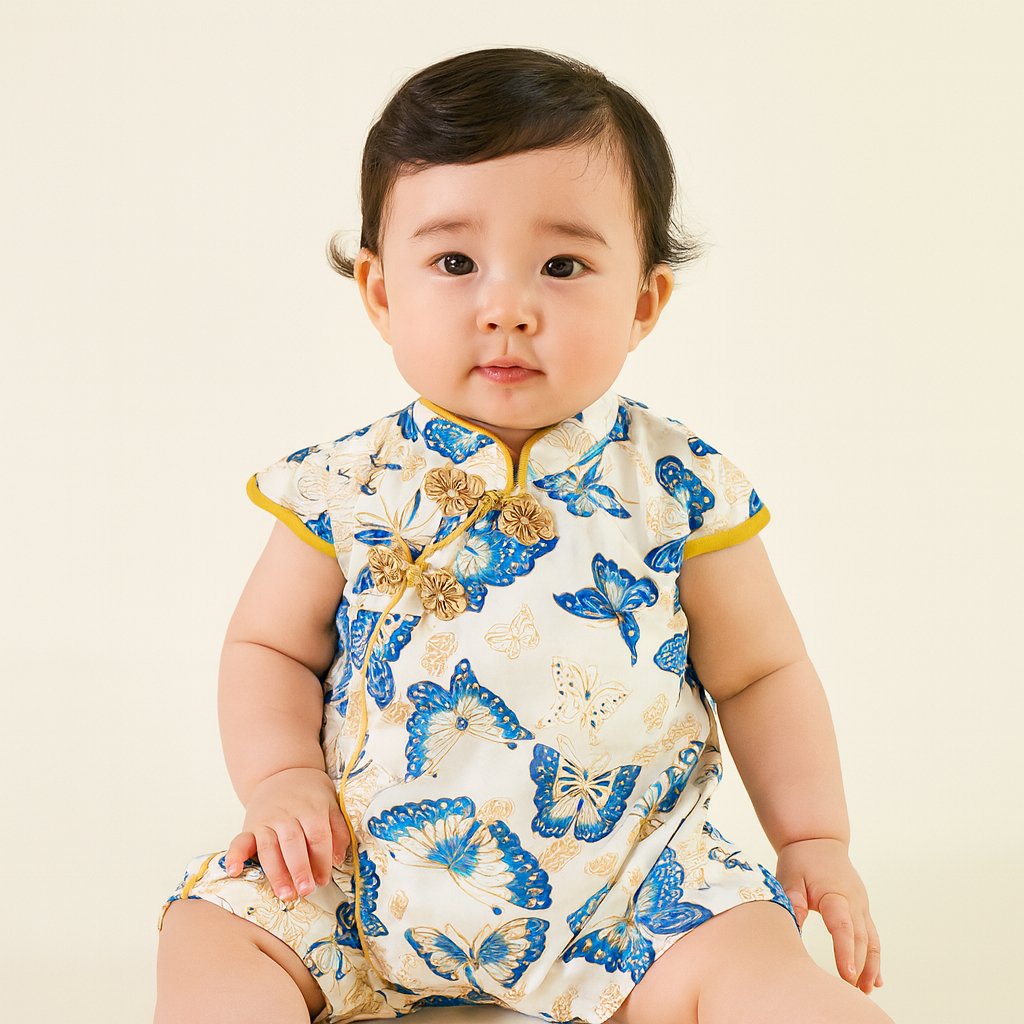 Singapore Souvenir Gift Baby Girl Cheongsam Romper Blue Butterflies